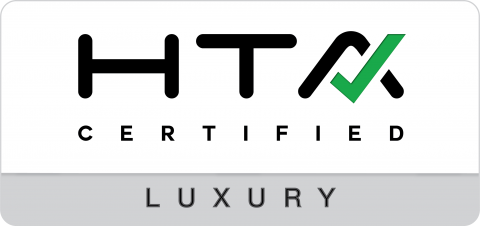 Vertical “HTA Certified – Luxury” badge with green checkmark, black and gray text on white background.